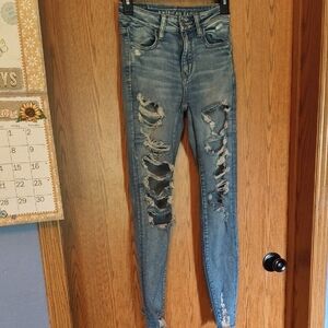 American Eagle Outfitters Ripped Skinny Jeans - Blue